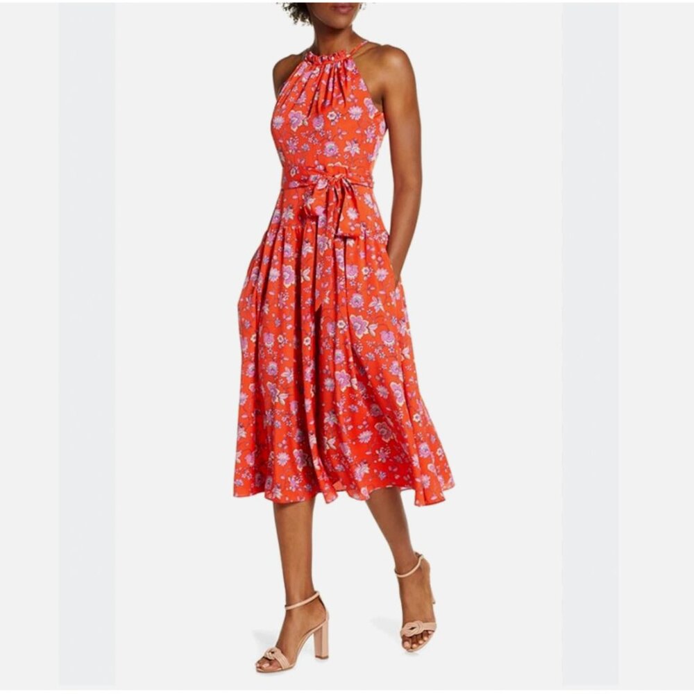 Eliza J Red Floral Midi Dress